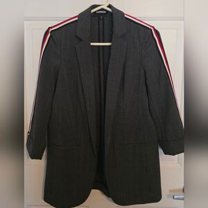 Express Gray Blazer with Red Stripe Accents